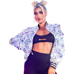 معطف Edary النسائي المضيء بالترتر، جاكيت بأكمام طويلة لامع، جاكيت بومبر متوهج للحفلات والنوادي للعام الجديد in Kuwait