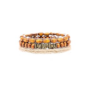 Surfer Beach Bracelet Set with Beads - Mens Beaded Summer Bracelets Set - Handmade, Waterproof & Adjustable (Nautical Yard, Brown Beads))