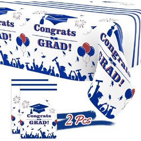 Graduation Decorations Class of 2024, Graduation Tablecloth, Graduation Party Decorations, 2 pcs Blue Table Cloths, Disposable Plastic Congrats Grad Table Covers for Graduation Party Supply, 54"x108"