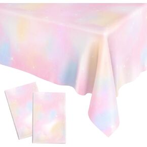 Agltp Pastel Rainbow Tablecloth, Plactic Pastel Table Cloths for Parties Disposable, Rectangle Pink Rainbow Table Cloths for Parties Decoration Birthday Christmas Baby Shower Party 54 x 108 Inches