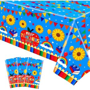 HOWAF 3 Pack Teacher Appreciation Week Tablecloths Thank You Teacher Table Cover for Teachers Day Teachers Appreciation Week Party Supplies,Best Teacher Ever Party Favors Plastic Tablecover