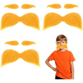 Kavoc Orange Mustache and Eyebrows for Kids Self Adhesive Fake Beard for Boys Girls World Book Day Elf Dress Up