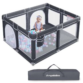 ANGELBLISS Baby Playpen, Large Baby Playard, Indoor & Outdoor Kids Activity Center with Anti-Slip Base, Sturdy Safety Play Yard with Breathable Mesh, Kid's Fence for Infants Toddlers (Grey, 50x50)