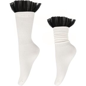 Benefeet Sox Womens Lace Ruffle Socks Retro Slouch Crew Socks Girls Novelty Frilly Socks Fancy Scrunch Loose Mid-calf Socks
