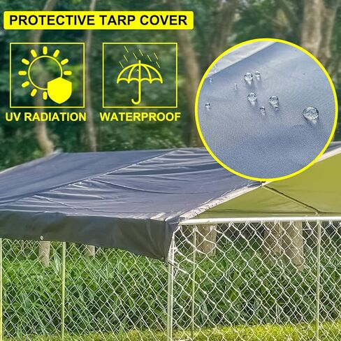 Xinhonglei Metal Outdoor Dog Kennel Dog Run Fence, Large Outside Dog Kennel with Roof, Heavy Duty Dog Cage House Playpen with Waterproof UV-Resistant Cover and Secure Lock, 9.8' x 9.8' x 5.6' in Saudi Arabia