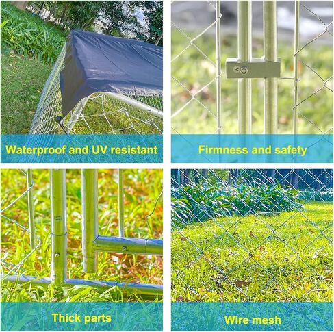 Xinhonglei Metal Outdoor Dog Kennel Dog Run Fence, Large Outside Dog Kennel with Roof, Heavy Duty Dog Cage House Playpen with Waterproof UV-Resistant Cover and Secure Lock, 9.8' x 9.8' x 5.6' in Saudi Arabia