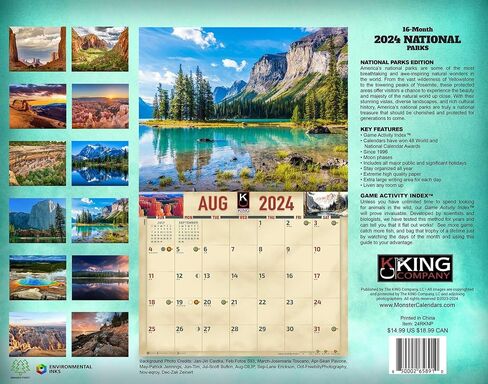 2024 National Parks Wall Calendar 16-Month X-Large Size 14x22, Best National Park Scenic Calendar by The KING Company-Monster Calendars in Saudi Arabia