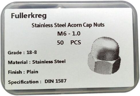 FullerKreg M10-1.5 DIN 1587 A2 صامولة بلوط من الفولاذ المقاوم للصدأ 10 قطع in Saudi Arabia