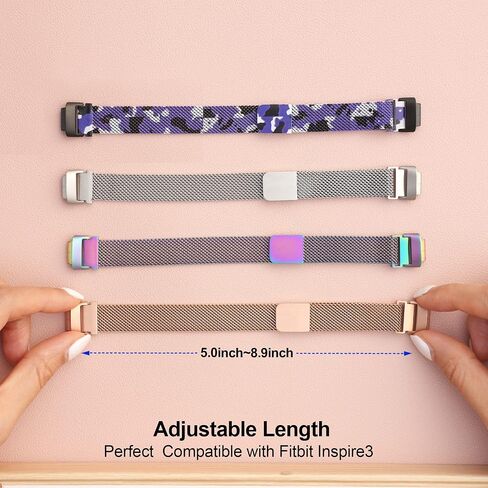 Wongeto for Fitbit Inspire 3 Bands Women Men, Stainless Steel Metal Mesh Loop Adjustable Magnetic Wristband Replacement Strap for Fitbit Inspire 3 Fitness Tracker in Saudi Arabia