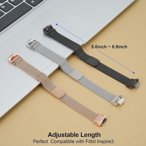Wongeto for Fitbit Inspire 3 Bands Women Men, Stainless Steel Metal Mesh Loop Adjustable Magnetic Wristband Replacement Strap for Fitbit Inspire 3 Fitness Tracker in Saudi Arabia