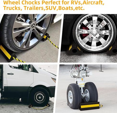 Nisorpa 4 Pack Wheel Chocks for Travel Trailers, Heavy Duty Rubber Rv Chock Block 8.3"x4.3"x4.1" Non-Slip Tire Chocks Wheel Stopper Wheel Stop Notch RV Stabilizers for Car/Trailers/Boat/Aircraft in Saudi Arabia