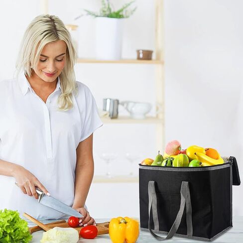 حقيبة تبريد، حقيبة توصيل الطعام المعزولة، حقائب البقالة، حقائب تبريد كبيرة مع سحاب علوي، حقيبة تسوق حرارية قابلة لإعادة الاستخدام للبقالة، تقديم الطعام، البيتزا، تدفئة الطعام المجمد الساخن، السفر، النزهة باللون الأسود in Kuwait