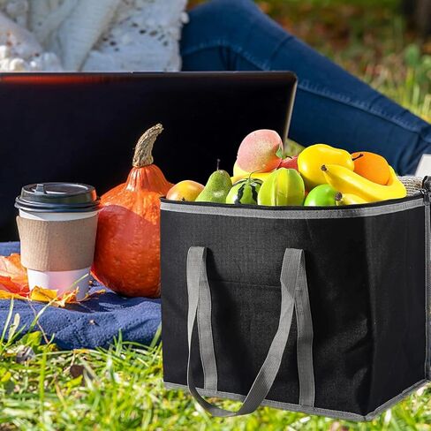 حقيبة تبريد، حقيبة توصيل الطعام المعزولة، حقائب البقالة، حقائب تبريد كبيرة مع سحاب علوي، حقيبة تسوق حرارية قابلة لإعادة الاستخدام للبقالة، تقديم الطعام، البيتزا، تدفئة الطعام المجمد الساخن، السفر، النزهة باللون الأسود in Kuwait