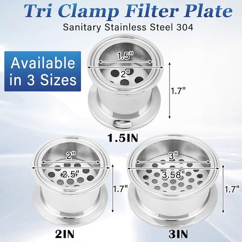 Zonon 3'' Tri Clamp Filter Plate Sanitary Stainless Steel 304 Clamp Connection Ferrule Filter High Pressure Sanitary Fitting with 6mm Holes for Holds Filters Mesh in Saudi Arabia