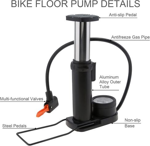 Tobefore Bike Floor Pump, Portable Bicycle Foot Pump with Presta and Schrader Valve, External Pressure Gauge, Mini Bike Pump for Mountain & Road Bike Balls in Saudi Arabia