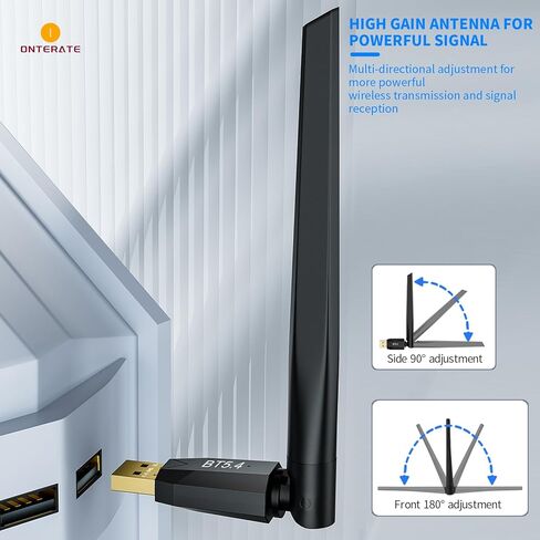 محول ONTERATE USB Bluetooth 5.4 Pro للكمبيوتر الشخصي 2024، جهاز استقبال دونجل بلوتوث طويل المدى مع BR+EDR+BLE+LMP13.X، دعم التوصيل والتشغيل Windows 11/10/8.1 لأجهزة الكمبيوتر المحمول المكتبية PS/Xbox Mouse in Kuwait