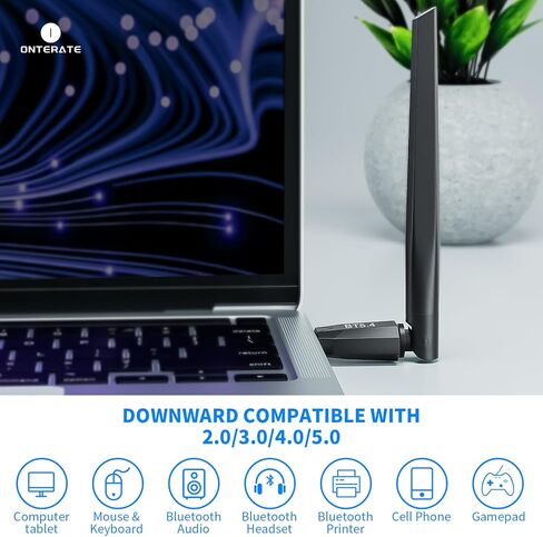 محول ONTERATE USB Bluetooth 5.4 Pro للكمبيوتر الشخصي 2024، جهاز استقبال دونجل بلوتوث طويل المدى مع BR+EDR+BLE+LMP13.X، دعم التوصيل والتشغيل Windows 11/10/8.1 لأجهزة الكمبيوتر المحمول المكتبية PS/Xbox Mouse in Kuwait