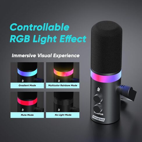 XLR/USB Dynamic Microphone with RGB Light, Headphone Jack, Mute Button, Volume Control, Desktop Stand, Metal Cardioid Mic for Podcasting, Live Streaming, Gaming, Recoding, Vocal Voice-Over in Kuwait