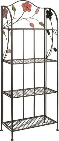Deco 79 Metal Floral Indoor Outdoor Tall Folding 4 Shelf Bakers Rack, 25" x 12" x 68", Black in Saudi Arabia