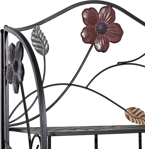 Deco 79 Metal Floral Indoor Outdoor Tall Folding 4 Shelf Bakers Rack, 25" x 12" x 68", Black in Saudi Arabia