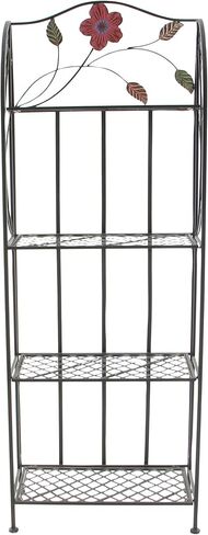 Deco 79 Metal Floral Indoor Outdoor Tall Folding 4 Shelf Bakers Rack, 25" x 12" x 68", Black in Saudi Arabia