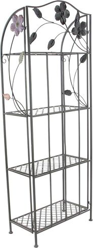 Deco 79 Metal Floral Indoor Outdoor Tall Folding 4 Shelf Bakers Rack, 25" x 12" x 68", Black in Saudi Arabia
