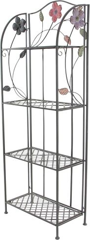 Deco 79 Metal Floral Indoor Outdoor Tall Folding 4 Shelf Bakers Rack, 25" x 12" x 68", Black in Saudi Arabia
