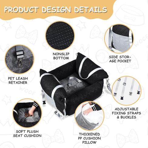 Omecon Dog Car Seat for Small/Medium Dogs Under 30lbs, Dog Booster Seat with Storage Pockets, Safety Leash, Thickened Cushion Filling Pet Travel Carrier Bed in Saudi Arabia