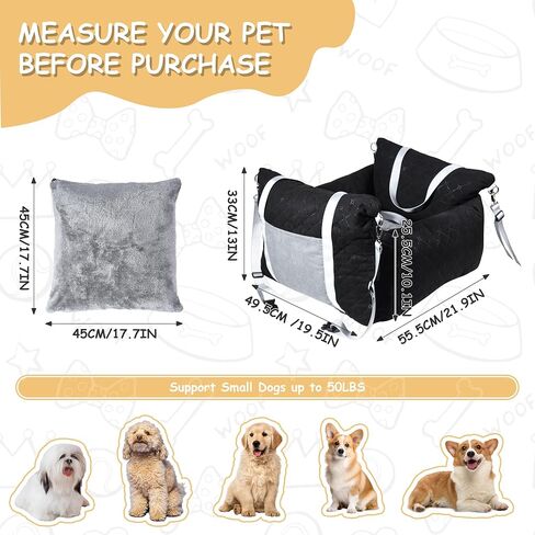 Omecon Dog Car Seat for Small/Medium Dogs Under 30lbs, Dog Booster Seat with Storage Pockets, Safety Leash, Thickened Cushion Filling Pet Travel Carrier Bed in Saudi Arabia