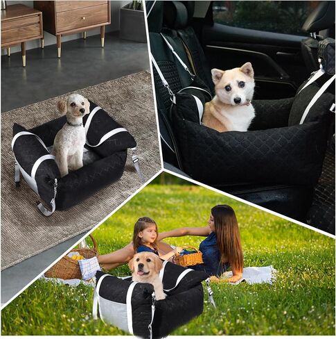 Omecon Dog Car Seat for Small/Medium Dogs Under 30lbs, Dog Booster Seat with Storage Pockets, Safety Leash, Thickened Cushion Filling Pet Travel Carrier Bed in Saudi Arabia