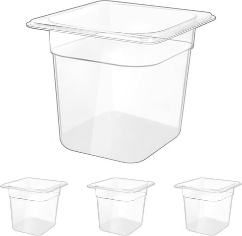 4 عبوات من مقالي الطعام الشفافة من ISUSSER، حاويات تخزين طعام تجارية عميقة مقاس 1/6 مقاس 6 بوصات، مقلاة من البولي كربونات قابلة للتكديس مع مؤشر للسعة in Kuwait