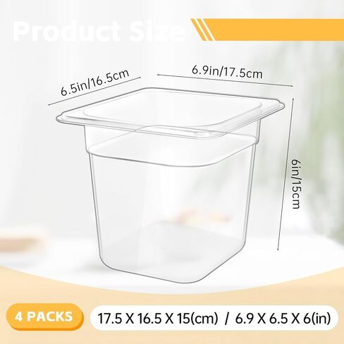 4 عبوات من مقالي الطعام الشفافة من ISUSSER، حاويات تخزين طعام تجارية عميقة مقاس 1/6 مقاس 6 بوصات، مقلاة من البولي كربونات قابلة للتكديس مع مؤشر للسعة in Kuwait