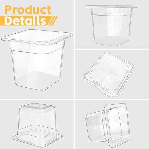 4 عبوات من مقالي الطعام الشفافة من ISUSSER، حاويات تخزين طعام تجارية عميقة مقاس 1/6 مقاس 6 بوصات، مقلاة من البولي كربونات قابلة للتكديس مع مؤشر للسعة in Kuwait