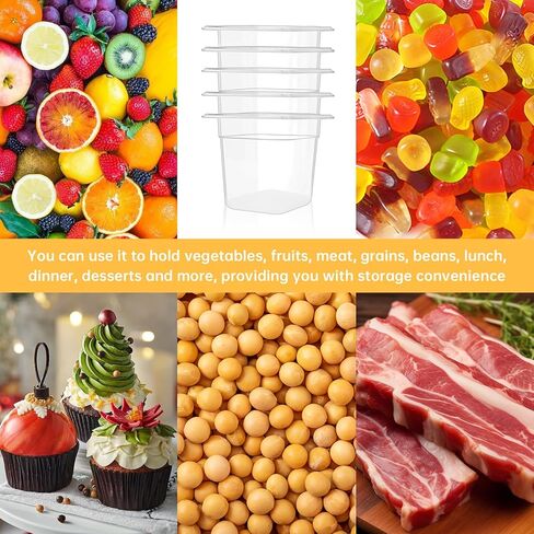 4 عبوات من مقالي الطعام الشفافة من ISUSSER، حاويات تخزين طعام تجارية عميقة مقاس 1/6 مقاس 6 بوصات، مقلاة من البولي كربونات قابلة للتكديس مع مؤشر للسعة in Kuwait