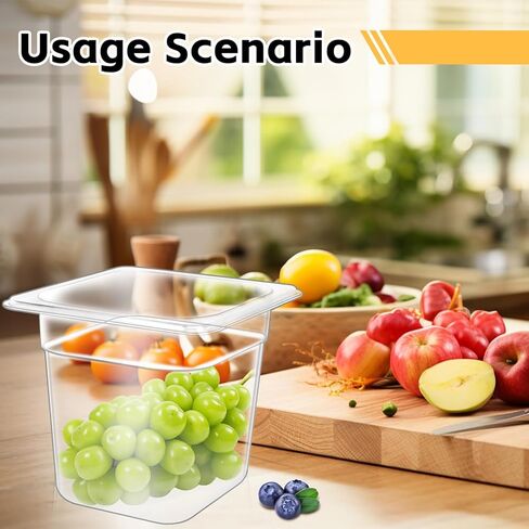 4 عبوات من مقالي الطعام الشفافة من ISUSSER، حاويات تخزين طعام تجارية عميقة مقاس 1/6 مقاس 6 بوصات، مقلاة من البولي كربونات قابلة للتكديس مع مؤشر للسعة in Kuwait