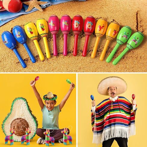 Riceshoot 24 Pcs Mexican Fiesta Decorations Include 6 Mini Sombrero Hat Headbands 12 Wooden Fiesta Maracas 6 Mini Donkey Pinata for Cinco De Mayo Party Supplies Favors Carnival Taco Tuesday Event in Saudi Arabia