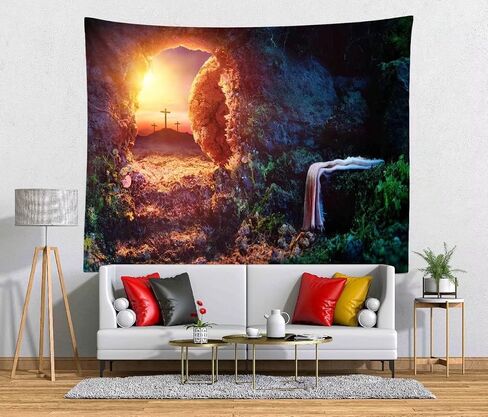 BELECO Jesus Tapestry Empty Tomb Jesus Crucifixion Shroud Art Wall Decor Resurrection of Jesus Backdrop with Cross Tapestry Easter Backdrop Church Poster Home Decor for Bedroom Living Room Dorm Room in Saudi Arabia