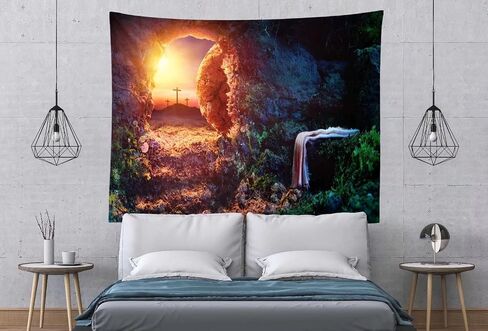 BELECO Jesus Tapestry Empty Tomb Jesus Crucifixion Shroud Art Wall Decor Resurrection of Jesus Backdrop with Cross Tapestry Easter Backdrop Church Poster Home Decor for Bedroom Living Room Dorm Room in Saudi Arabia