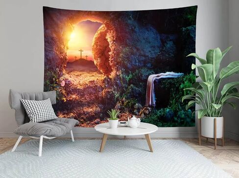 BELECO Jesus Tapestry Empty Tomb Jesus Crucifixion Shroud Art Wall Decor Resurrection of Jesus Backdrop with Cross Tapestry Easter Backdrop Church Poster Home Decor for Bedroom Living Room Dorm Room in Saudi Arabia