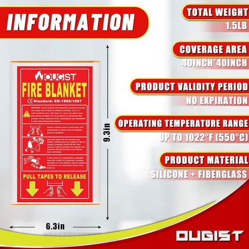 بطانيات حريق الطوارئ من السيليكون من Ougist مكونة من قطعتين - استجابة سريعة للمنزل والمطبخ - بطانية أمان مصنوعة من الألياف الزجاجية مقاس 40 بوصة × 40 بوصة in Kuwait