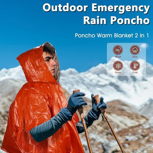 معطف المطر للطوارئ من BiSiViO - بطانيات الطوارئ المحمولة للتخييم، بطانيات النجاة، معطف واق من المطر مقاوم للطقس قابل لإعادة الاستخدام in Kuwait