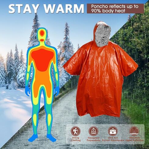 معطف المطر للطوارئ من BiSiViO - بطانيات الطوارئ المحمولة للتخييم، بطانيات النجاة، معطف واق من المطر مقاوم للطقس قابل لإعادة الاستخدام in Kuwait