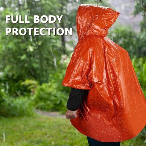 معطف المطر للطوارئ من BiSiViO - بطانيات الطوارئ المحمولة للتخييم، بطانيات النجاة، معطف واق من المطر مقاوم للطقس قابل لإعادة الاستخدام in Kuwait