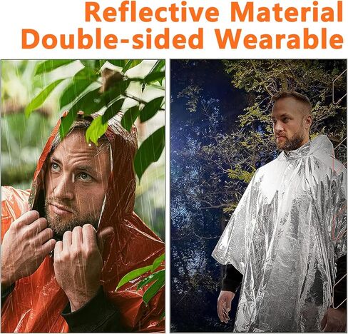 معطف المطر للطوارئ من BiSiViO - بطانيات الطوارئ المحمولة للتخييم، بطانيات النجاة، معطف واق من المطر مقاوم للطقس قابل لإعادة الاستخدام in Kuwait