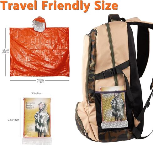 معطف المطر للطوارئ من BiSiViO - بطانيات الطوارئ المحمولة للتخييم، بطانيات النجاة، معطف واق من المطر مقاوم للطقس قابل لإعادة الاستخدام in Kuwait