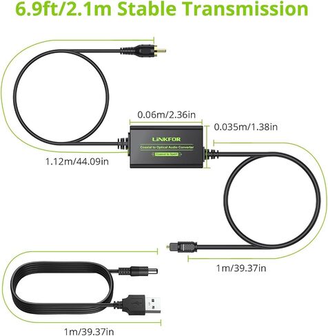 LiNKFOR 3.5mm to SPDIF Converter Analog to Digital Audio Adapter for Enhanced Sound Toslink Optical Output 3.5mm to Optical with Optical Cable for Amplifiers & Soundbars in Saudi Arabia