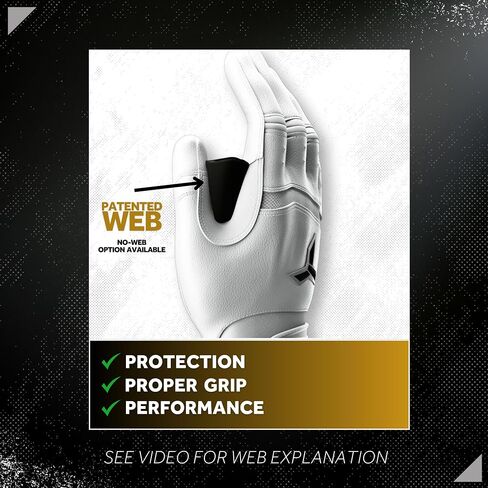 قفازات الضرب JAX - الموديل الأول - قفازات البيسبول للشباب والكبار - تقنية Pro Grip Web الاختيارية - قفازات البيسبول والكرة اللينة in Kuwait