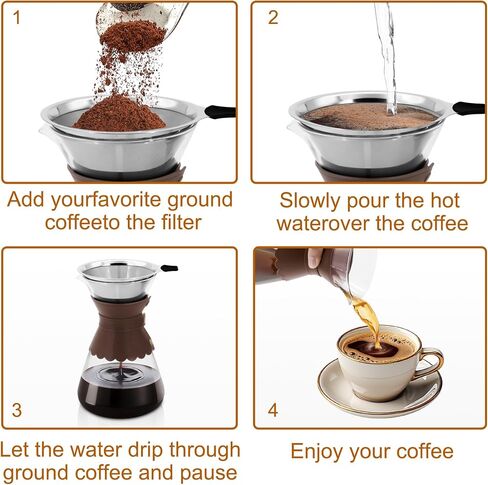YMMIND 34oz Pour Over Coffee Maker with Double Layer Stainless Steel Filter, Borosilicate Glass Dripper, Detachable Heat-Resistant Leather Pad 7-8 Cups Coffee Maker Carafe（Dark brown） in Saudi Arabia