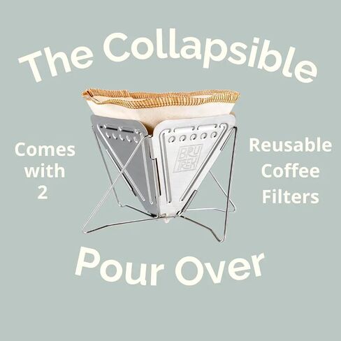 BruTrek Collapsible Pour Over Camping Coffee Maker - Stainless Steel Travel Brewing Kit, Reusable Cotton CoffeeSock Filters, Canvas Pouch Carrying Bag, Compact Packable Lightweight Design in Saudi Arabia