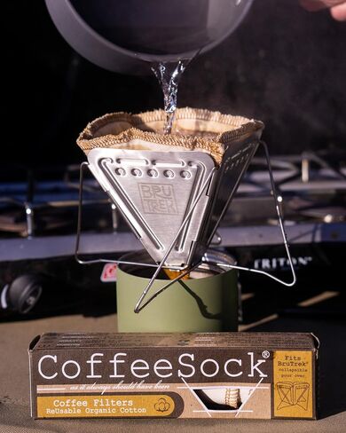BruTrek Collapsible Pour Over Camping Coffee Maker - Stainless Steel Travel Brewing Kit, Reusable Cotton CoffeeSock Filters, Canvas Pouch Carrying Bag, Compact Packable Lightweight Design in Saudi Arabia